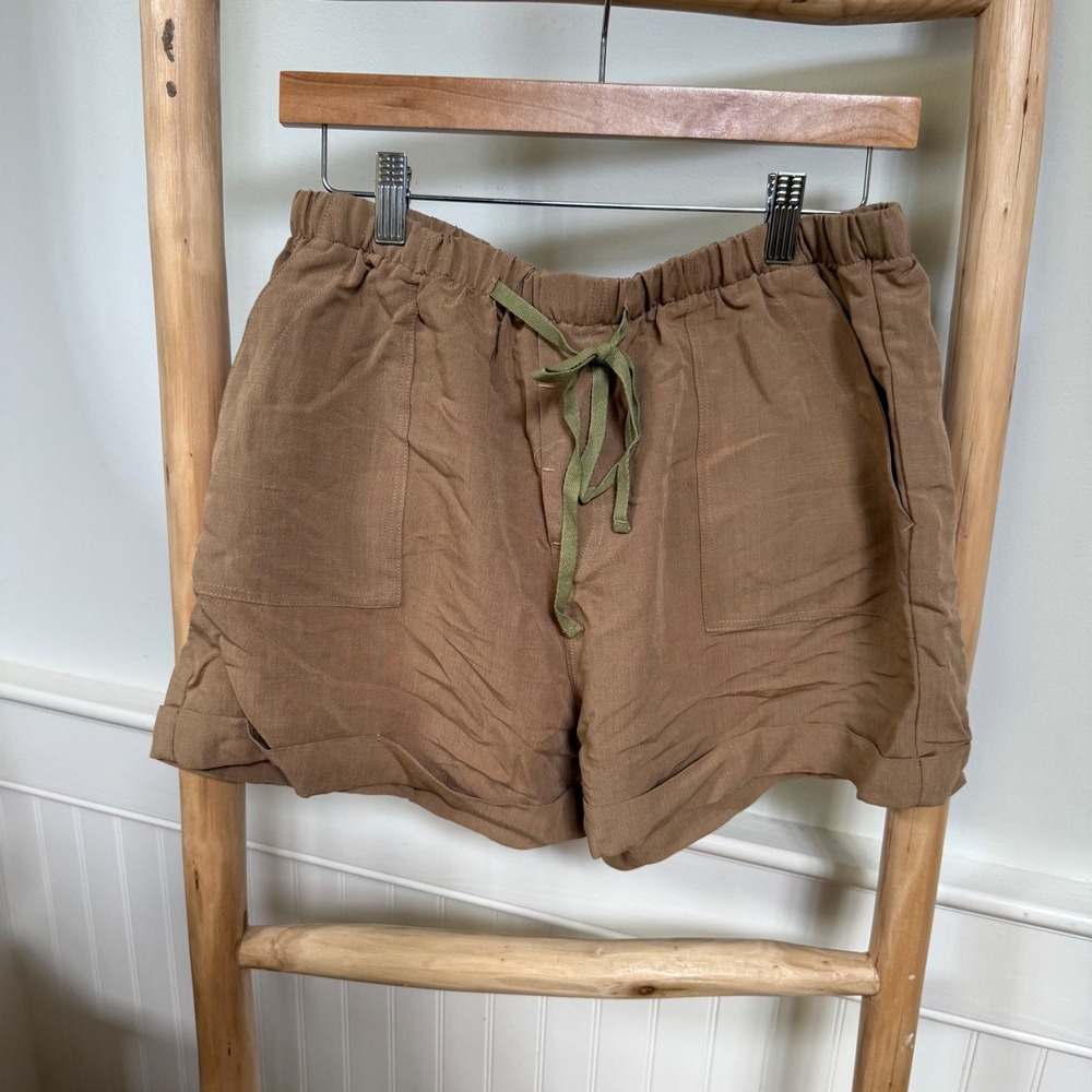 Kori America Mocha Brown Rayon Drawstring Shorts G5302 Womens Large